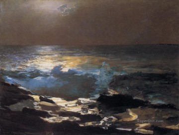  moon Painting - Moonlight Wood Island Light Realism marine painter Winslow Homer